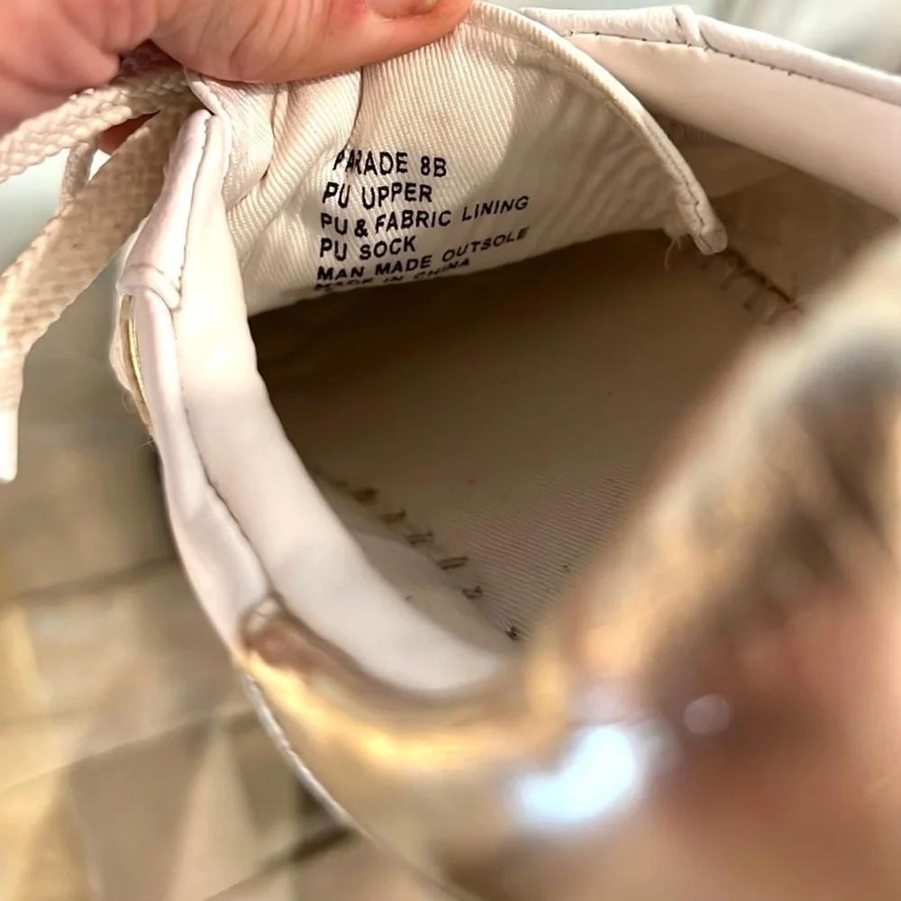 Steve Madden, PACE sneaker w/ espadrille platform, White leather w/Rose Gold